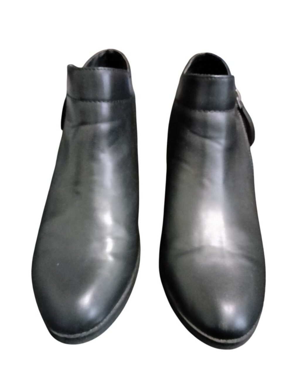 Time And Tru Size 11 Ankle Boots Black Faux Leather Side Zip Closure Low Block